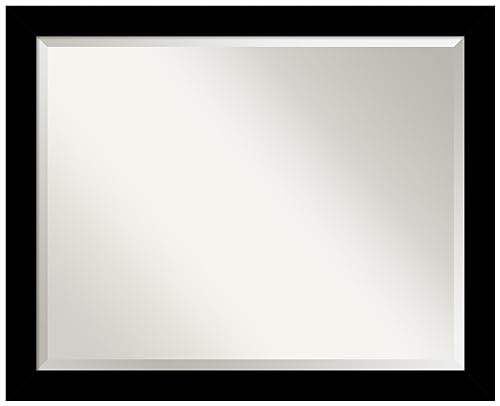 Amanti Art Black Bathroom Mirror for Over Sink, 25x31 Brushed Black Rectangle Vanity Mirror, Large Modern Frame, Hangs Horizonally and Vertically, Bathroom Wall Decor, Beveled Edge - color: Brushed Black, size: 31"L x 25"W