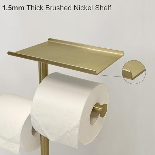 GZILA Brushed Gold Toilet Paper Stand Holder with Shelf, Marble Design Base Free Standing Toilet Paper Roll Holder with 2 Dispenser SUS 304 Stainless Steel Reserve, Storage 5 Rolls - color: Brushed Gold - 2 Dispensers