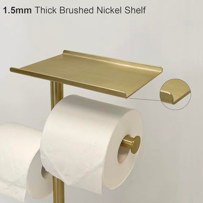 GZILA Brushed Gold Toilet Paper Stand Holder with Shelf, Marble Design Base Free Standing Toilet Paper Roll Holder with 2 Dispenser SUS 304 Stainless Steel Reserve, Storage 5 Rolls - color: Brushed Gold - 2 Dispensers