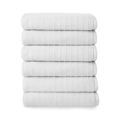 Welhome James 100% Cotton 6 Pack Hand Towels - Textured Stripe Towels, Soft & Absorbent, White - color: White, size: 6 Piece Hand Towel