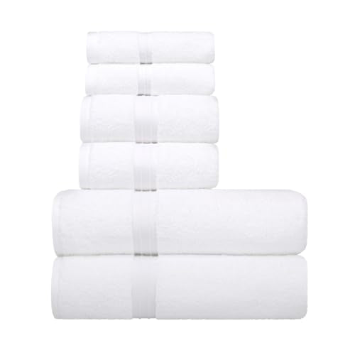 6 Piece Bathroom Towel Set - Luxury & Soft - 100% Cotton, Hotel Quality, Absorbent, Includes 2 Bath Towels (28" x 56"), 2 Hand Towels (16"x28") and 2 Wash Cloths (12"x12") - White - color: White, size: 6-Piece Bath Towel Sets