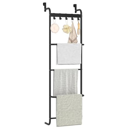 5 Tier Over The Door Towel Racks for Bathroom Wet Towel Drying Rack Clothing Storage Holder with Hooks (Black, 5 Tier) - color: Black