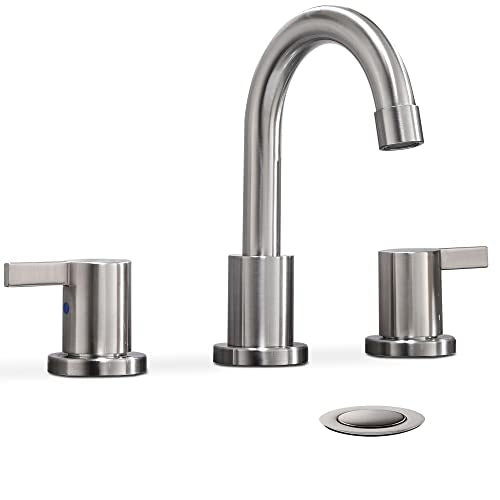 2 Handle 3 Hole 8 Inch Widespread Bathroom Faucet with Metal Pop-Up Drain, Brushed Nickel, WF015-1-BN - color: Brushed Nickel