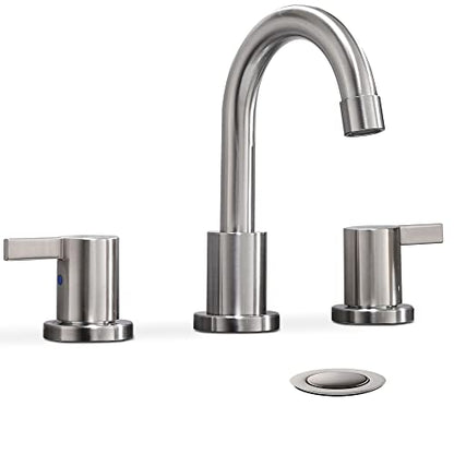 2 Handle 3 Hole 8 Inch Widespread Bathroom Faucet with Metal Pop-Up Drain, Brushed Nickel, WF015-1-BN - color: Brushed Nickel