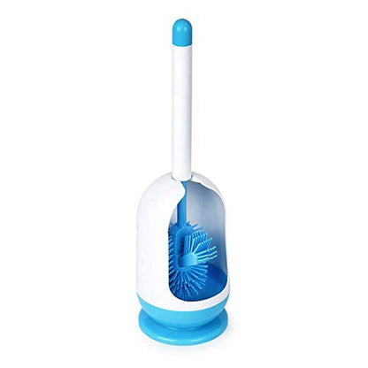 Compact Freestanding Plastic Toilet Bowl Brush and Plunger Combo Set with Holder - Caddy for Bathroom Storage - Sturdy, Heavy Duty, Deep Cleaning - Charcoal Gray/Brushed Stainless Steel