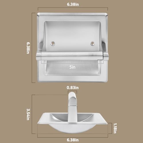 Recessed Toilet Paper Holder for Rolls, Pivoting Stainless Steel in Wall Toilet Paper Holder, Wall Mounted Bathroom Tissue Roll Dispenser with Modern Brushed Nickel Finish - color: Recessed Brushed Nickel