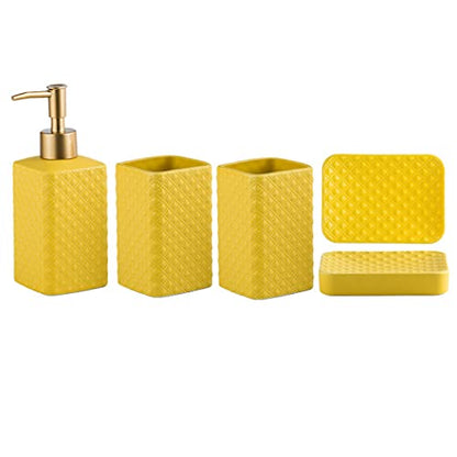 Jessie Bathroom Accessories Set, 3 or 4-Piece Ceramic Bathroom Accessory Set,Soap Dispenser,Toothbrush Holders Set,Tumbler,Soap Dish Embossed Matte Bathroom for Modern Bathrooms (Yellow 4-Piece Suit) - size: Yellow-4 Piece