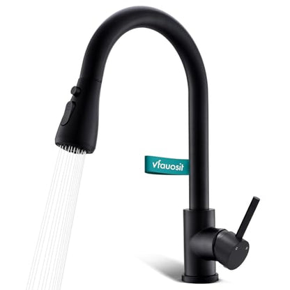 VFAUOSIT Black Kitchen Faucet with Pull Down Sprayer, High Arc Design | cUPC and CEC Certified, Lead-Free SUS304 Steel, 3 Spray Modes, 360° Swivel, Fingerprint-Resistant Finish, Ceramic Disc Valve - color: Matte Black
