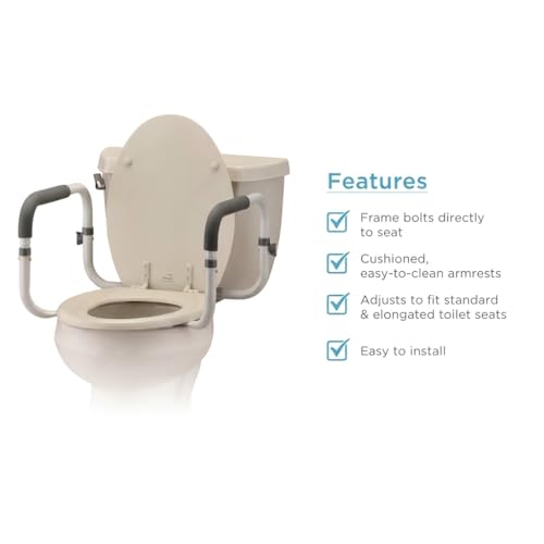 NOVA Toilet Safety Hand Rails – Adjustable Padded Armrests, Removable Aluminum Toilet Support Handles for Seniors & Mobility Assistance, Fits Standard & Elongated Toilets, 300 lb Capacity