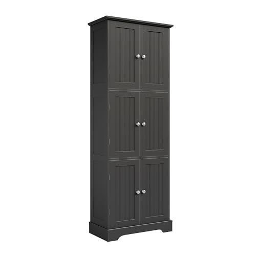 ChooChoo 63.2" Tall Bathroom Storage Cabinet with 6 Doors | Freestanding Floor Cabinet, Adjustable Shelves, Pantry Cabinet for Bathroom, Kitchen, Laundry Room, White - color: Black, size: 6-Door