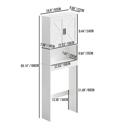 Over the Toilet Storage Cabinet with Double Doors, White Bathroom Storage Cabinets Above Toilet with Adjustable Shelf, Slim Narrow Toilet Rack for Bathroom, White (Engineered Wood)