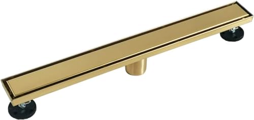 Neodrain 60" Gold Linear Shower Drain,2-in-1 Flat& Tile Insert Cover | 304 Stainless Steel,Fast Drainage, Durable,Rectangle Shower Floor Drain with Adjustable Feet,Hair Strainer,Fits Bathrooms - color: Golden, size: 60 In