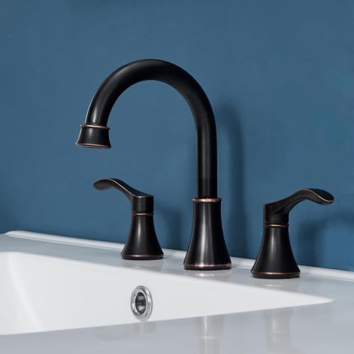 Oil Rubbed Bronze Bathroom Faucet, 2 Handle 3 Hole 8 Inch Widespread Bathroom Faucet, 360°Swivel High-Arc Spout, Stainless Steel Faucet for Bathroom/Vanity/Lavatory, VAL052HZST - color: Oil Rubbed Bronze