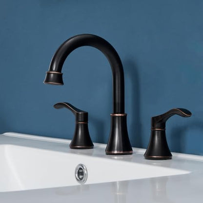 Oil Rubbed Bronze Bathroom Faucet, 2 Handle 3 Hole 8 Inch Widespread Bathroom Faucet, 360°Swivel High-Arc Spout, Stainless Steel Faucet for Bathroom/Vanity/Lavatory, VAL052HZST - color: Oil Rubbed Bronze