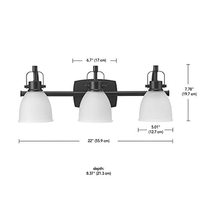 Globe Electric 52090 Gilroy 3-Light 25W Integrated LED Vanity Light with Selectable Color Temperature, Matte Black, Frosted Glass Shades, 1780 Lumens, 3000K-4000K-5000K Switch, Energy Star Certified - color: Matte Black, Frosted Glass