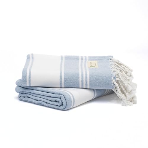 Salt Earth Cotton Turkish Beach Towel (Set of 2, 36"x72") - Soft, Quick Dry, Sand Resistant, Absorbent Towels for Bathroom, Home, Travel, Pool, Spa, Bath, Swim - Beach Towels Oversized (Sky Blue) - color: Sky Blue, size: Pack of 2