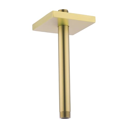 RANDOM Straight Shower Arm with Flange,Gold 8 Inches Ceiling Mount Shower Head Extension Arm,Brushed Gold.RD-91038-8BG-SQ - color: 8″ Brushed Gold(Square Flange)