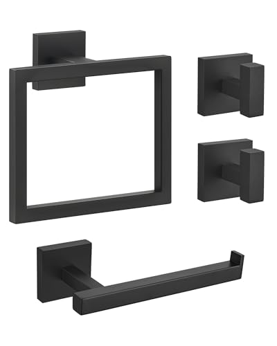 Matte Black Bathroom Accessories, Toilet Paper Holder, Towel Ring & Hooks | Lairuier Bathroom Hardware Set, Toilet Paper Holder Set SUS304 Stainless Steel Bath Hand Towel Ring for Bathroom Wall Mounted - color: Matte Black