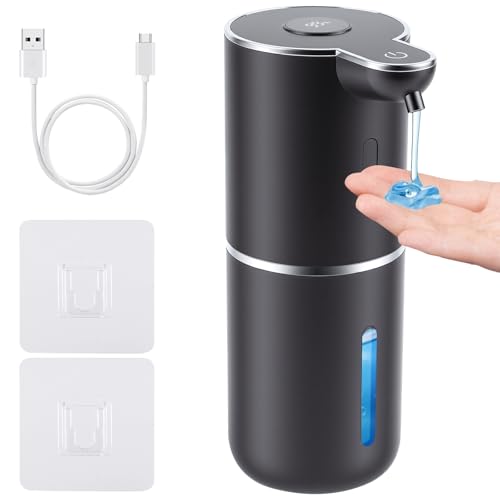 Automatic Soap Dispenser, Hand Soap Dispenser 12.8oz/380ml Smart Rechargeable, Liquid Touchless Soap Dispensers with 6-Level, Wall Mounted or Countertop Dish Soap Dispensing for Bathroom & Kitchen - color: Black