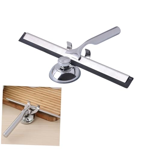 Stainless Steel Glass Squeegee with Zinc Alloy Holder and Flexible Rubber Blade Wall-Mounted Suction Cup Installation Multi-Purpose Window Wiper for Bathroom Car Kitchen and