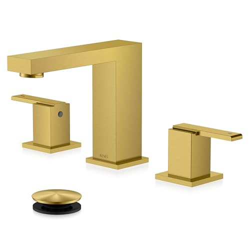 Brushed Gold Widespread Bathroom Faucet 3 Hole Vanity Faucet 2 Handle | Bathroom Sink Faucet with Pop Up Drain & Supply Lines, Lead-Free cUPC & NSF Certified, 8 Inch Faucet for Vanity Restroom Sink - color: Brushed Gold