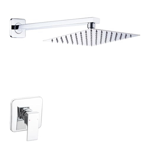 Shower Faucet Set Chrome, Single Function Shower Trim Kit with Rough-in Valve Bathroom Luxury Rain Shower Set Rainfall Shower System with Square Stainless Steel Metal Showerhead - color: Polished Chrome, style: Shower Faucet