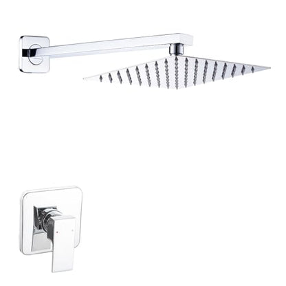 Shower Faucet Set Chrome, Single Function Shower Trim Kit with Rough-in Valve Bathroom Luxury Rain Shower Set Rainfall Shower System with Square Stainless Steel Metal Showerhead - color: Polished Chrome, style: Shower Faucet