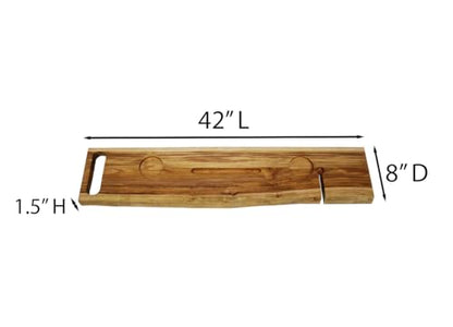 EcoDecors Eleganto 42" Live Edge Solid Teak Bath Caddy Tray with Handle, Book & Tablet Holder, Wine Glass Holders, Luxury Bathtub Tray - style: 42" Live Edge