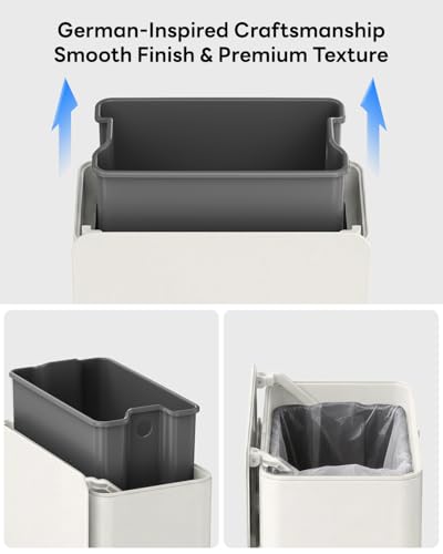 Kitchen Compost Bin, 10L/2.6G Trash Can with Lid, Slim Stainless Steel Hanging Garbage Bin for Kitchen, Bathroom, Bedroom, Office, Wall Mounted Compost Bin with Inner Bucket, White - size: 10L-White