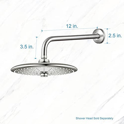 OFFO Shower Arm with Flange, 12 in Brushed Nickel Wall Mount Replacement Angle Shower Head Arm Wall-Mounted For Fixed Shower Head & Handheld Showerhead - color: Brushed Nickel, style: 12 in
