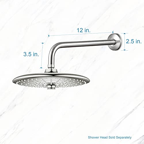 OFFO Shower Arm with Flange, 12 in Brushed Nickel Wall Mount Replacement Angle Shower Head Arm Wall-Mounted For Fixed Shower Head & Handheld Showerhead - color: Brushed Nickel, style: 12 in