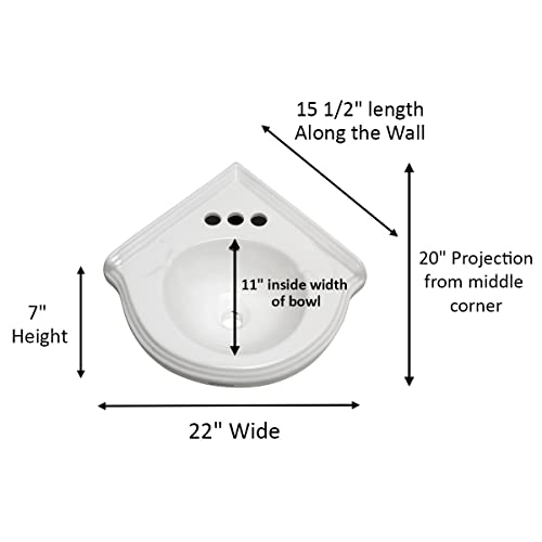 Renovators Supply Manufacturing Portsmouth 22 Inch Corner Wall Mount Bathroom Sink White Grade A Vitreous China Space Saving Floating Lavatory with Overflow 4 Inch Centerset Faucet Sink Only