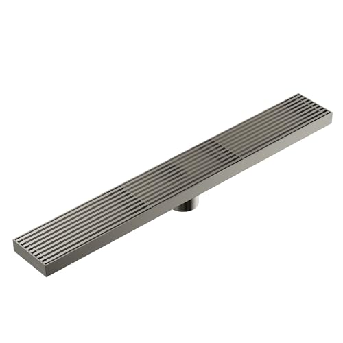 24 Inch Linear Shower Drain, Brushed Nickel Rectangular Floor Drain with Removable Grate, SUS304 Stainless Steel, High Flow Capacity and cUPC Certified - color: Brushed Nickel, size: 24