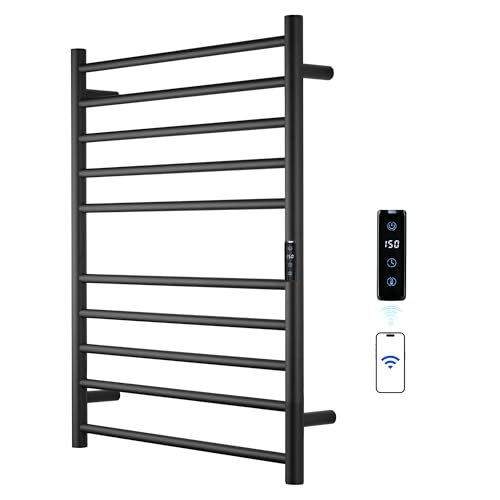 Electric Towel Rack with Voice Control for Alexa & Google Home,TUYA-Wall-Mounted Bathroom Heating Towel Warmer,Stainless Steel Material,31.5x20.08x4.41in,Plug-in,Black,10 Bars - color: Black With Wifi, size: 10 Bar