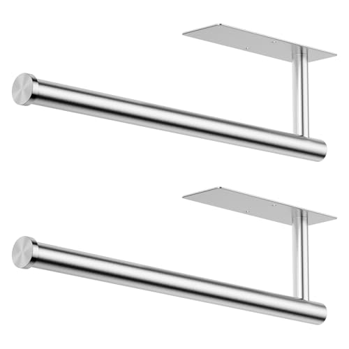 Paper Towel Holder Under Cabinet, Self-Adhesive,No Drilling, Stainless Steel, Wall-Mounted for Kitchen and Bathroom, Easy Install, Durable, Space-Saving, Ideal for Home, RV (Sliver, 2 Pack) - color: Sliver-2 Pack