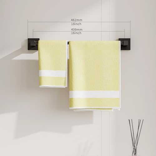 RUACQ Towel Bar 16" Towel Racks for Bathroom Wall Mounted, Matte Black | Total Length 18 Inch Single Towel Rod, Bath Towel Holder, 304 Stainless Steel, Rustproof, Square Base, Heavy Duty, Modern - color: Matte Black, size: 16 inch(Center to Center) Single