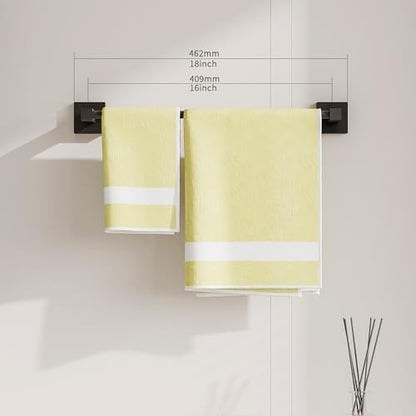 RUACQ Towel Bar 16" Towel Racks for Bathroom Wall Mounted, Matte Black | Total Length 18 Inch Single Towel Rod, Bath Towel Holder, 304 Stainless Steel, Rustproof, Square Base, Heavy Duty, Modern - color: Matte Black, size: 16 inch(Center to Center) Single