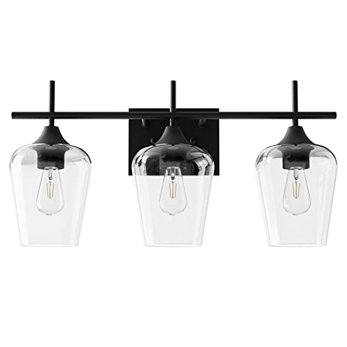 VONLUCE 3 Light Bathroom Vanity Light Fixture,Matte Black | Wine Glass Shades, E26 Sockets, Easy to install, Vanity Lights for Bathroom Bedroom Hallway Living Room - color: Black, size: 3-Light