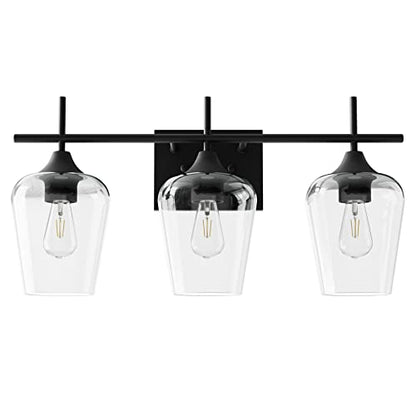 VONLUCE 3 Light Bathroom Vanity Light Fixture,Matte Black | Wine Glass Shades, E26 Sockets, Easy to install, Vanity Lights for Bathroom Bedroom Hallway Living Room - color: Black, size: 3-Light