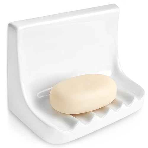White Ceramic Mounted Soap Dish for Shower Wall Home Bathtub Bathroom Sink | Vintage Ceramic Shower soap Holder, Porcelain Soap Dish Holder, Tray Wall Mount Soap Dish, Quick Drainage and Slip Resistance