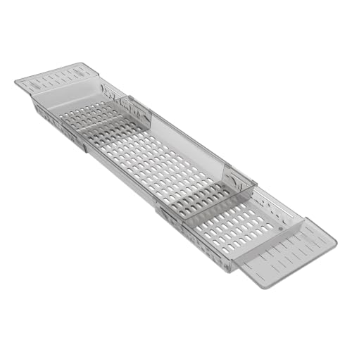 Bathtub Caddy Tray, Expandable Bath Shelf with Book and Wine Holder, Clear Gray Acrylic Bathtub Tray for Bathroom, 22.24-31.5 Inch Adjustable
