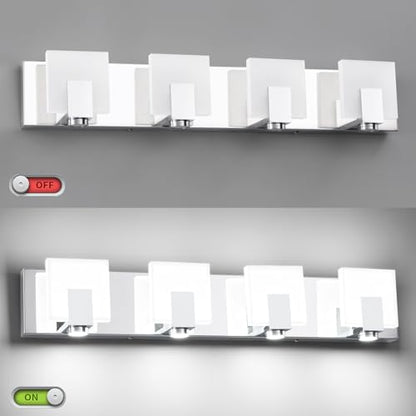 SOLFART Bathroom Vanity Light Chrome Stainless Steel Acrylic LED Bathroom Light Fixtures Over Mirror 4 Lights ND - color: Chrome,Spotlight Model-6000K,100% Brightness, size: 4- Light,27Inch