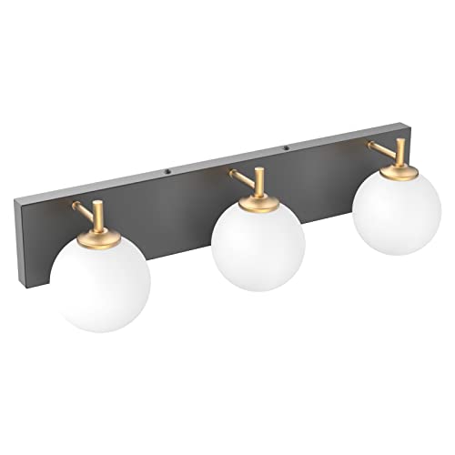 Aipsun Mid Century Modern Bathroom Vanity Light 3 Lights Milky White Glass Shades Black/Golden Bathroom Light Fixture(Exclude Bulb) - color: Black+Gold, size: 3 Lights