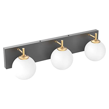 Aipsun Mid Century Modern Bathroom Vanity Light 3 Lights Milky White Glass Shades Black/Golden Bathroom Light Fixture(Exclude Bulb) - color: Black+Gold, size: 3 Lights