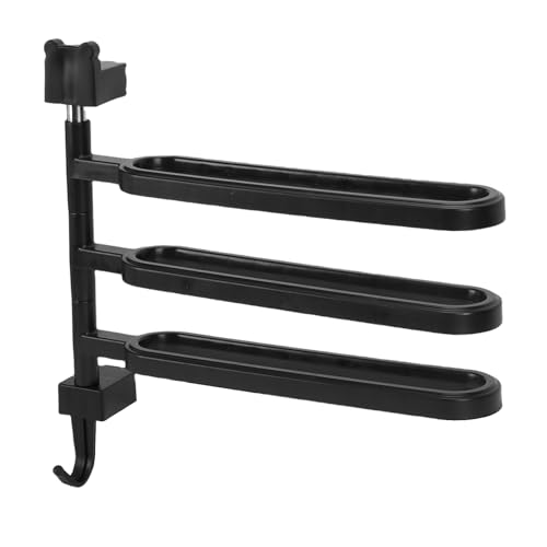 Buachois Swivel Towel Bar, 4 Arm Wall Mounted Rotating Towel Rack Holder with Hooks ABS Black for Bathroom Kitchen Balcony (3 Rods) - color: 3 Rods