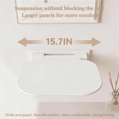 White Folding Shower Seat with Bistable Embedded Bracket | 15.7" Wide Shower Chair,Space-Saving Fold,Waterproof,440lb Capacity,Sturdy and Safety Bench for Adults - color: White