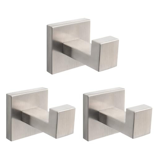 NearMoon Bath Towel Hooks -SUS304 Stainless Steel Square Clothes Robe Hooks Hanger, Heavy Duty Coat Hooks for Bathroom Livingroom Hotel Kitchen Garage, Wall Mounted (3 Pack, Brushed Nickel) - color: Brushed Nickel