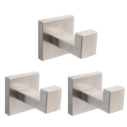 NearMoon Bath Towel Hooks -SUS304 Stainless Steel Square Clothes Robe Hooks Hanger, Heavy Duty Coat Hooks for Bathroom Livingroom Hotel Kitchen Garage, Wall Mounted (3 Pack, Brushed Nickel) - color: Brushed Nickel
