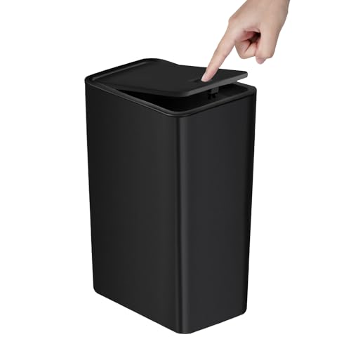 TIPGO Bathroom Trash Can with Lid, 10 Liter/ 2.6 Gallon Slim Garbage Can, Small Trash Bin Waste Basket with Pop-Up Lid for Kitchen, Bedroom, Living Room, Office (Black) - color: Black, size: 1 Pack