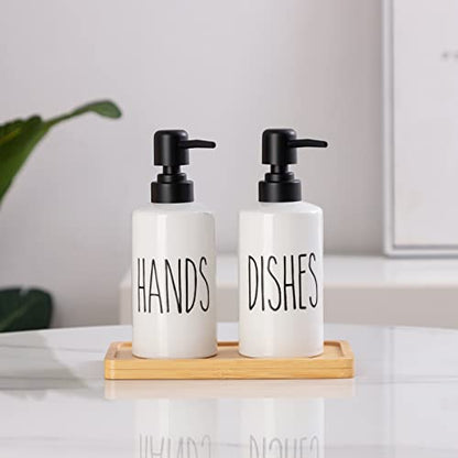 FE Dish Soap Dispenser for Kitchen, 10oz Ceramic Soap Dispenserr for Bathroom with Plastic Pump(Dishes) - color: White-dishes